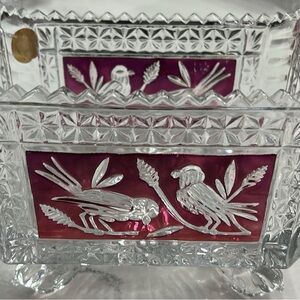 Hofbauer Crystal Glass Box with Bird Design. Made in Germany.